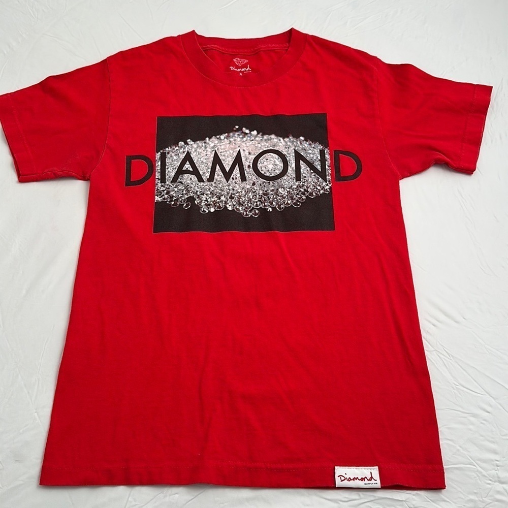 Diamond Supply Company red logo short sleeve crew neck cotton t-shirt